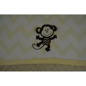 Little Beginnings Monkey Baby Blanket Yellow White Chevron Zig Zag Brown Lovey